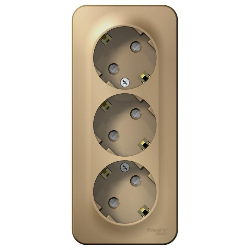 Розетка 3-м ОП Blanca 16А IP20 250В с заземл. защ. шторки с изолир. пластиной титан SchE BLNRA011314