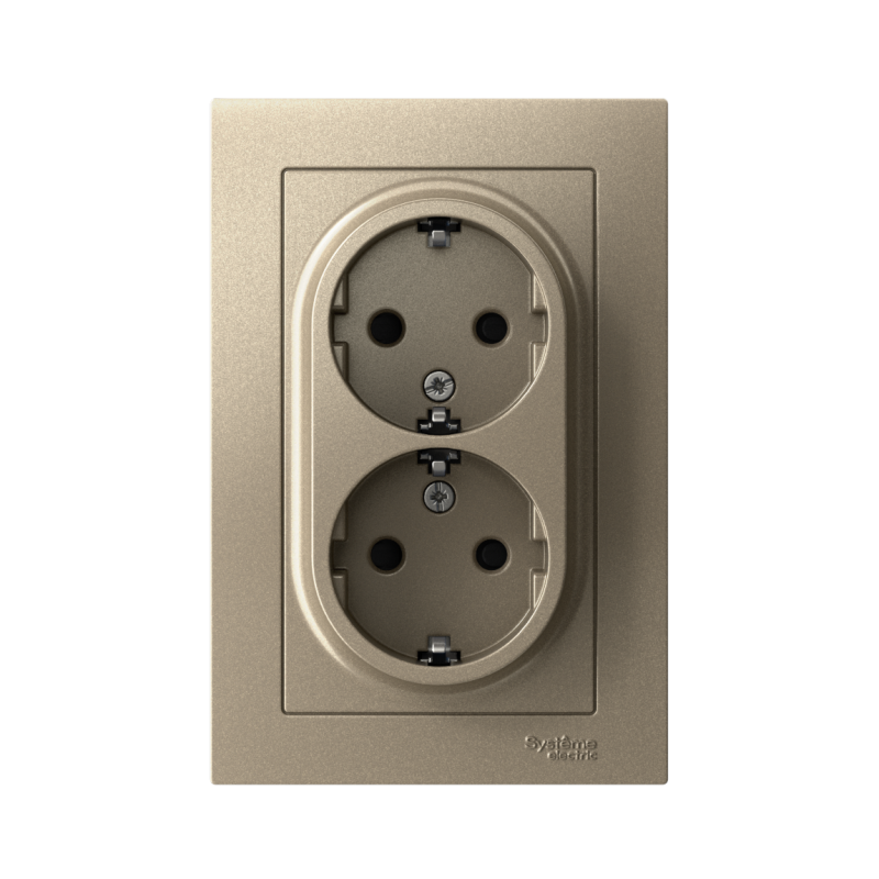 Розетка 2-м СП AtlasDesign 16А IP20 с заземл. защ. шторки в сборе шампань SchE ATN000526