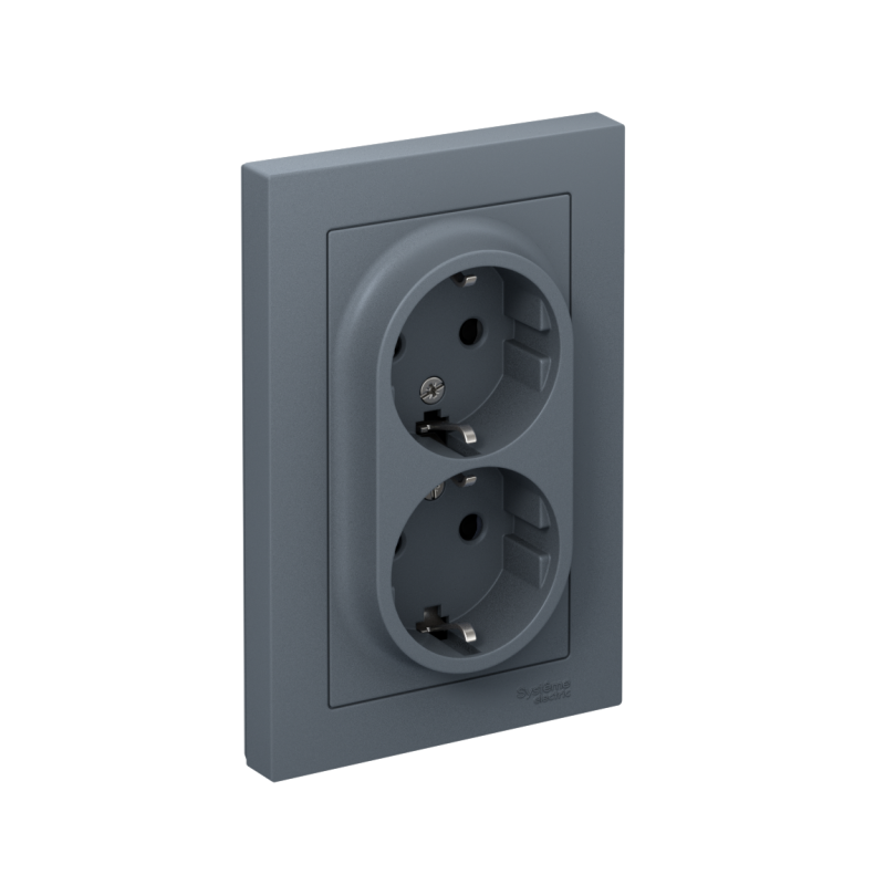 Розетка 2-м СП AtlasDesign 16А IP20 с заземл. защ. шторки в сборе грифель SchE ATN000726