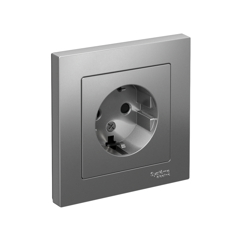 Розетка 1-местная СП AtlasDesign 16А IP20 с заземлением защитные шторки в сборе сталь