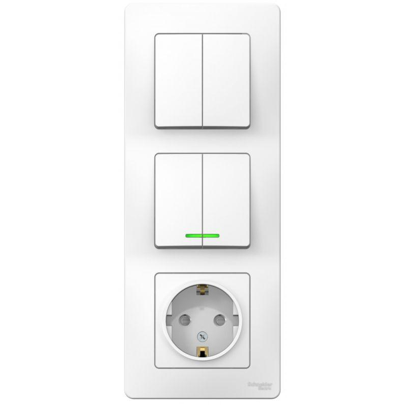 Блок розетка + выключатель BLANCA с подсветкой, скрытый монтаж, белый