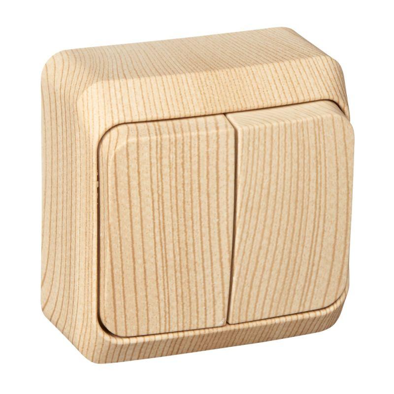 Выключатель 2-кл. ОП Этюд Дача 10А IP20 с подсветкой сосна SchE BA10-006D