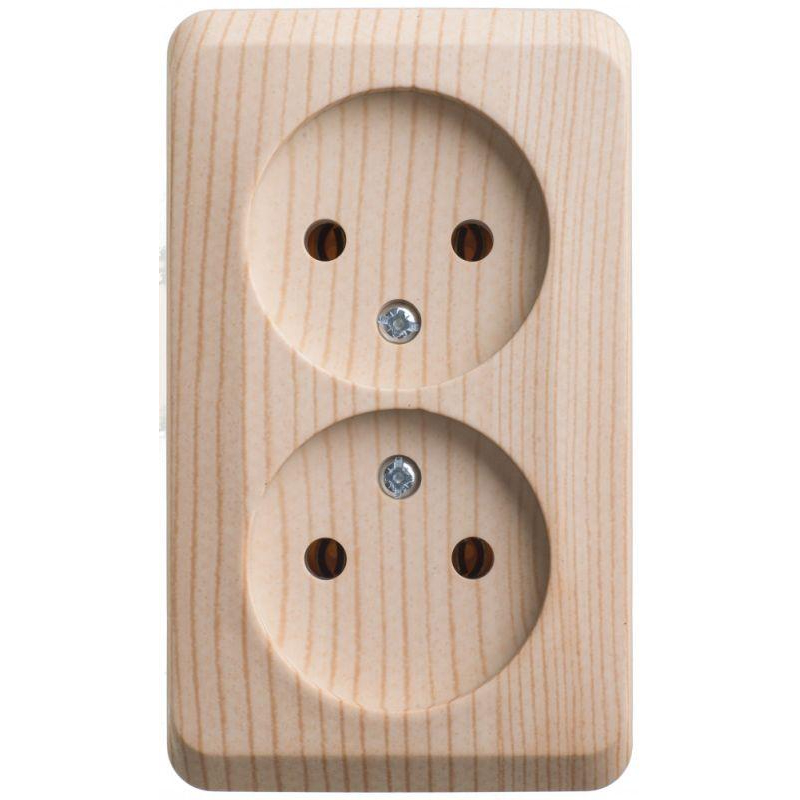 Розетка 2-м ОП Этюд Дача 16А IP20 250В без заземл. без защ. шторок сосна SchE PA16-005D