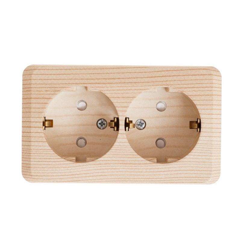 Розетка 2-м ОП Этюд Дача 16А IP20 250В с заземл. защ. шторки сосна SchE PA16-008D