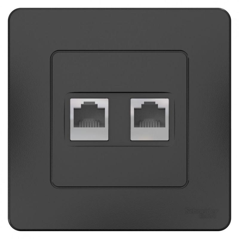 Розетка компьютерная + телефонная 2-м СП Blanca RJ45 кат.5E + RJ11 антрацит SchE BLNIS045116
