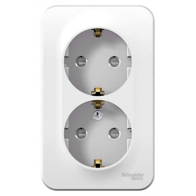 Розетка 2-м ОП Blanca 16А IP20 250В с заземл. защ. шторки с металлич. пластиной бел. SchE BLNRA011221