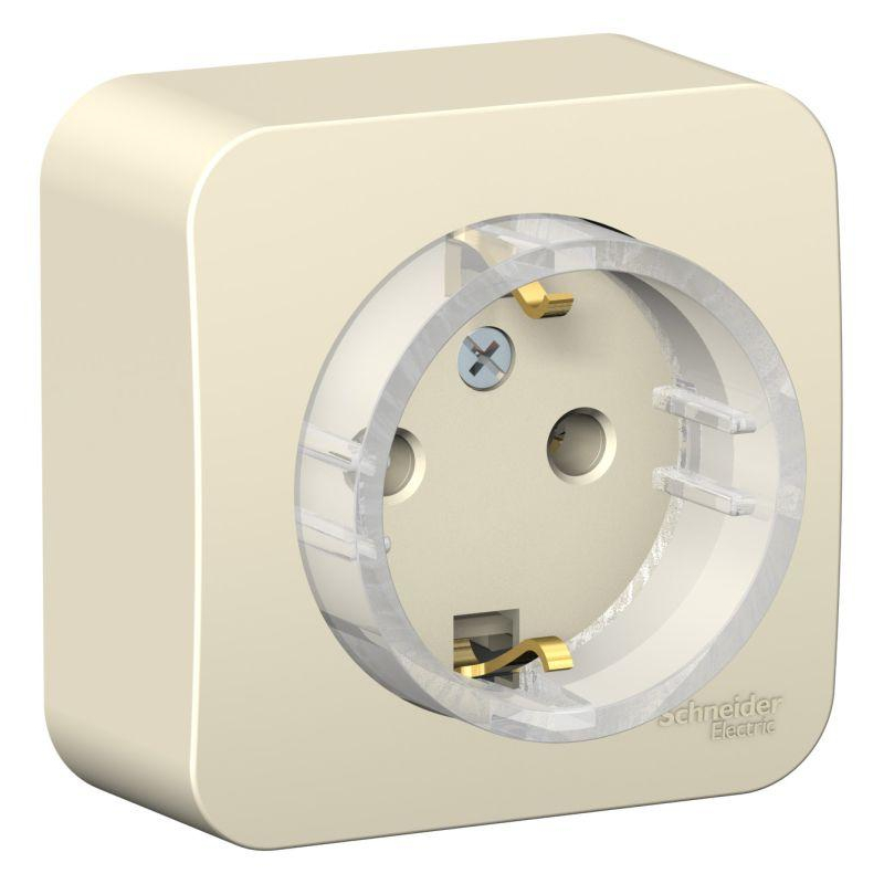 Розетка 1-м ОП Blanca 16А IP20 250В с заземл. без защ. шторок с изолир. пластиной (компакт) молоч. SchE BLNRA110112