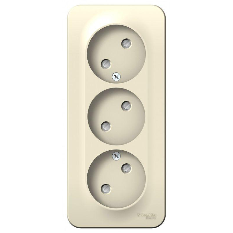 Розетка 3-местная ОП Blanca 16А IP20 250В без заземления защитные шторки с изолированной пластиной молочный