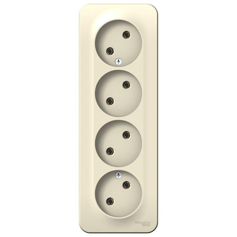 Розетка 4-м ОП Blanca 16А IP20 250В без заземл. без защ. шторок с изолир. пластиной молоч. SchE BLNRA000412