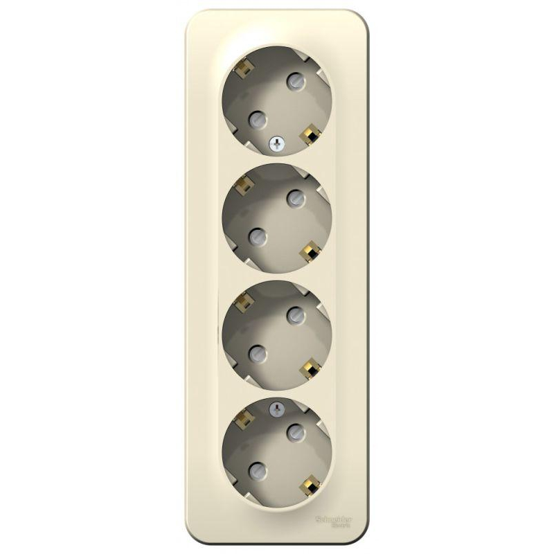 Розетка 4-м ОП Blanca 16А IP20 250В с заземл. защ. шторки с изолир. пластиной молоч. SchE BLNRA011412