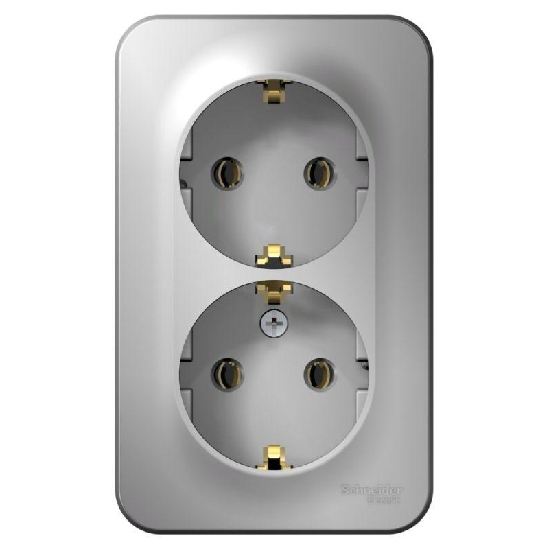 Розетка 2-м ОП Blanca 16А IP20 250В с заземл. без защ. шторок алюм. SchE BLNRA010203