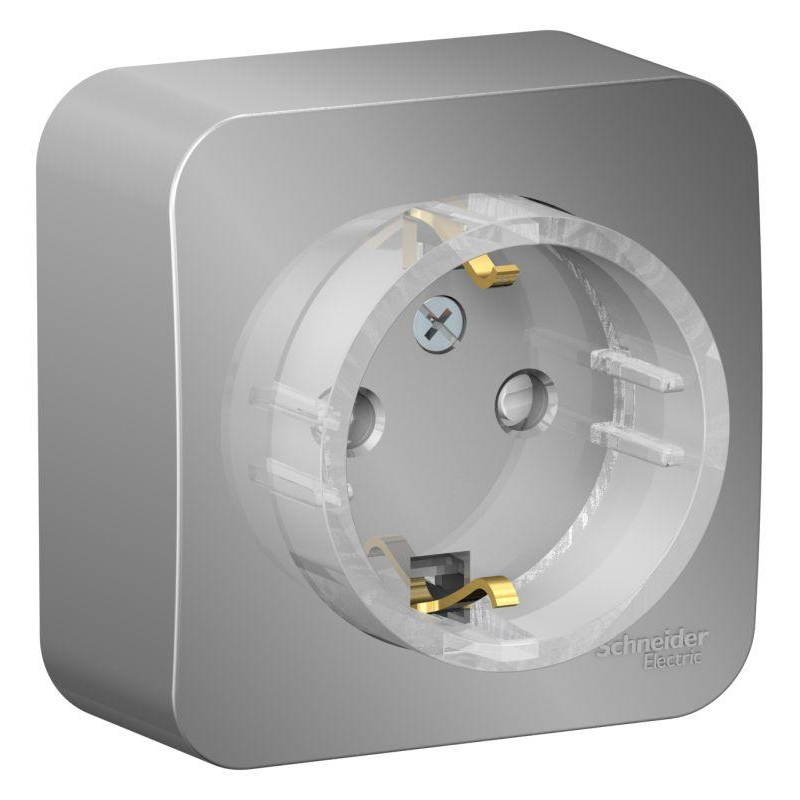 Розетка 1-м ОП Blanca 16А IP20 250В с заземл. защ. шторки с изолир. пластиной (компакт) алюм. SchE BLNRA111113