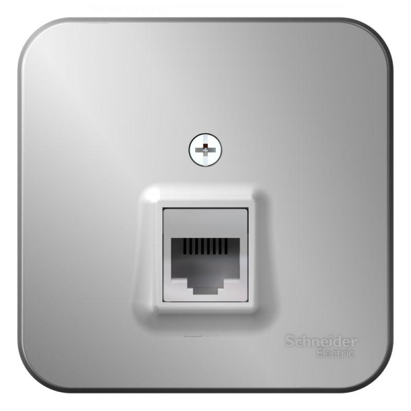 Розетка телефонная 1-м ОП Blanca RJ11 с изолир. пластиной алюм. SchE BLNIA011003