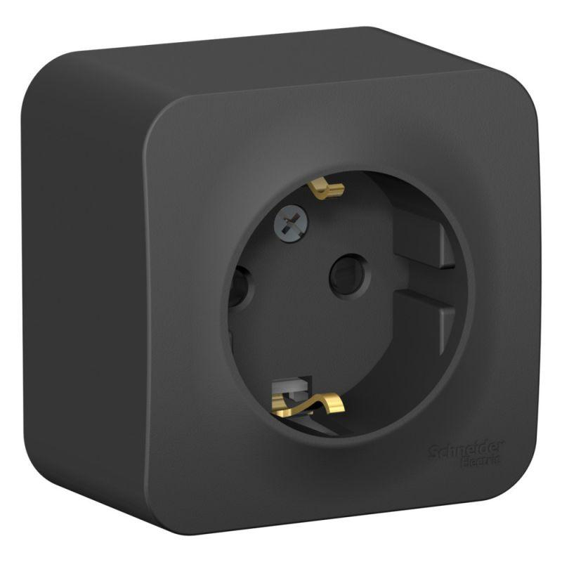 Розетка 1-м ОП Blanca 16А IP20 250В с заземл. защ. шторки антрацит SchE BLNRA011106