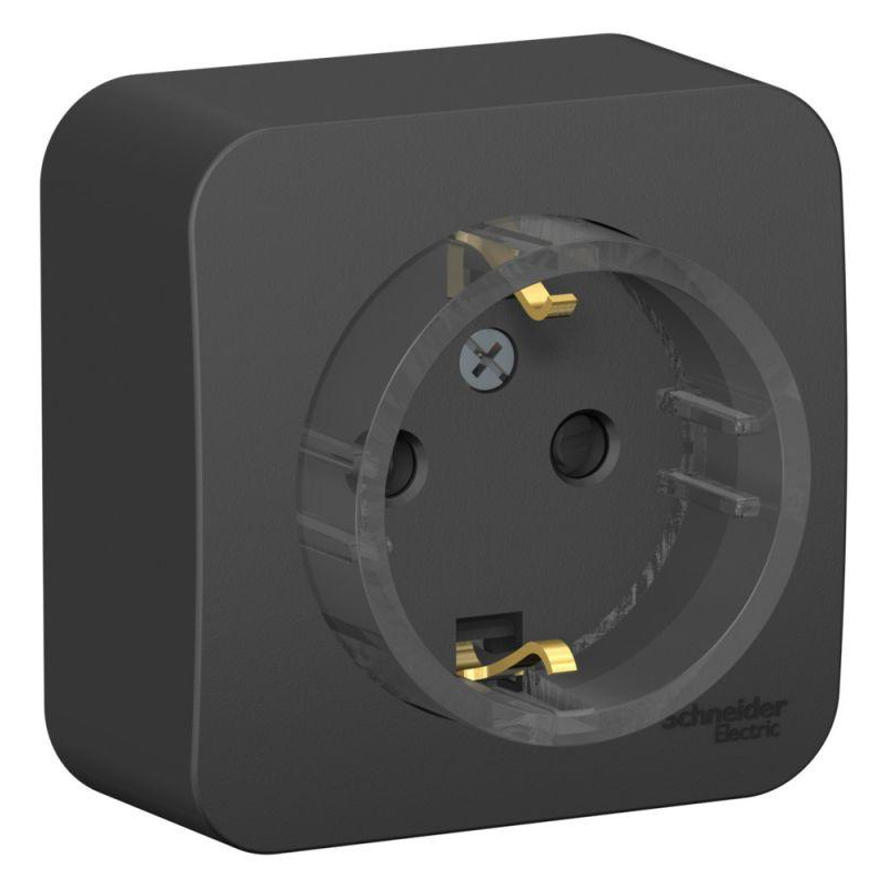Розетка 1-м ОП Blanca 16А IP20 250В с заземл. защ. шторки с изолир. пластиной (компакт) антрацит SchE BLNRA111116