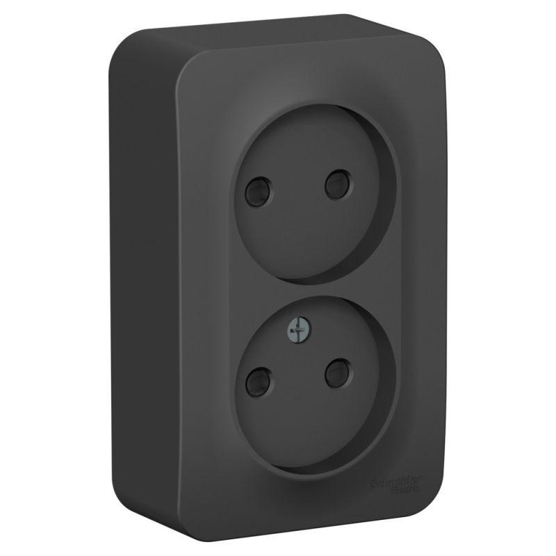 Розетка 2-м ОП Blanca 16А IP20 250В без заземл. защ. шторки с изолир. пластиной антрацит SchE BLNRA001216