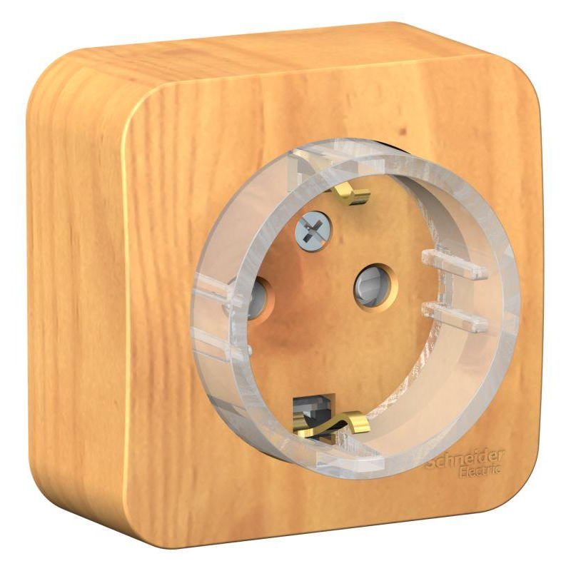 Розетка 1-м ОП Blanca 16А IP20 250В с заземл. защ. шторки с изолир. пластиной (компакт) ясень SchE BLNRA111115