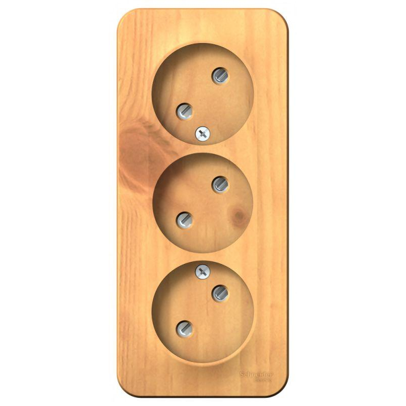 Розетка 3-местная ОП Blanca 16А IP20 250В без заземления защитные шторки с изолированной пластиной ясень