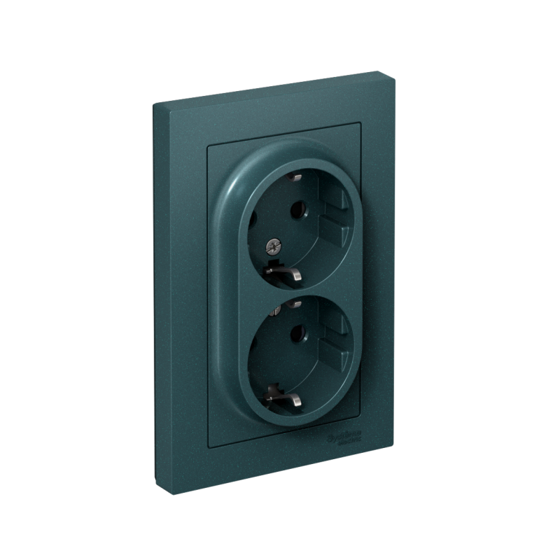 Розетка 2-м СП AtlasDesign 16А IP20 с заземл. защ. шторки в сборе изумруд SchE ATN000826