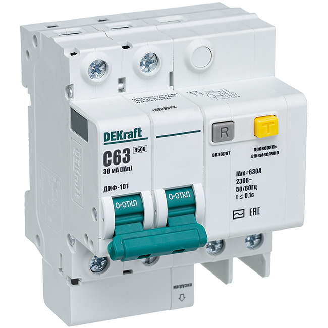 Выключатель автоматический дифференциального тока 2п C 60А 30мА тип AC 4.5кА ДИФ-101 6мод. SchE 15009DEK