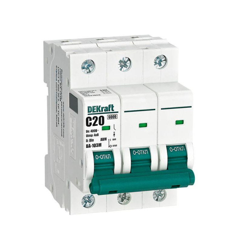 Выключатель автоматический без теплозащиты 3P 20А х-ка C 6кА ВА-103M (12521DEK)