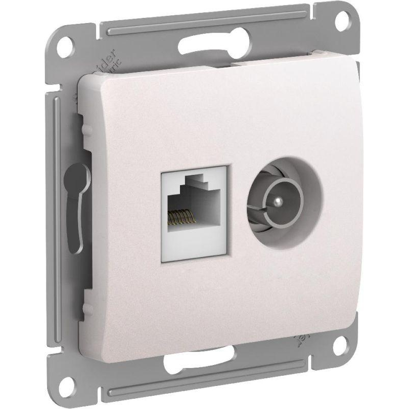 GLOSSA РОЗЕТКА двойная ТВ + компьютерная RJ45, кат. 5Е, ПЕРЛАМУТР (GSL000689)