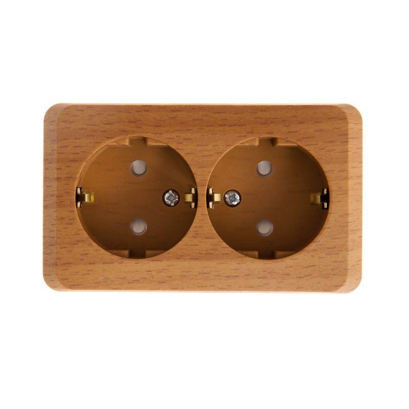 Розетка 2-м ОП Этюд Дача 16А IP20 250В с заземл. защ. шторки бук SchE PA16-008T