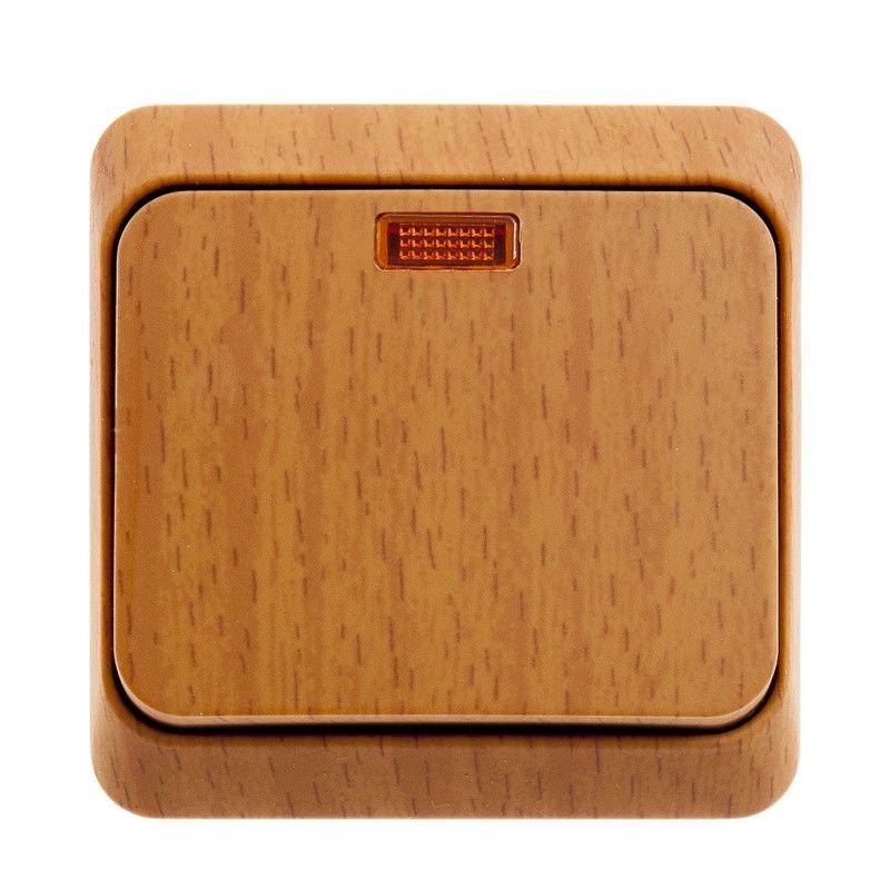 Выключатель 1-кл. ОП Этюд Дача 10А IP20 с подсветкой бук SchE BA10-005T