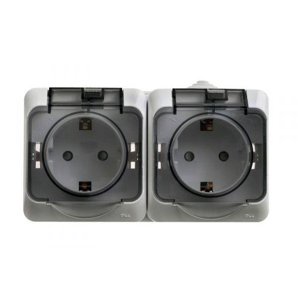 Розетка 2-м ОП Этюд 16А IP44 250В защ. шторки с заземл. сер. SchE PA16-244C