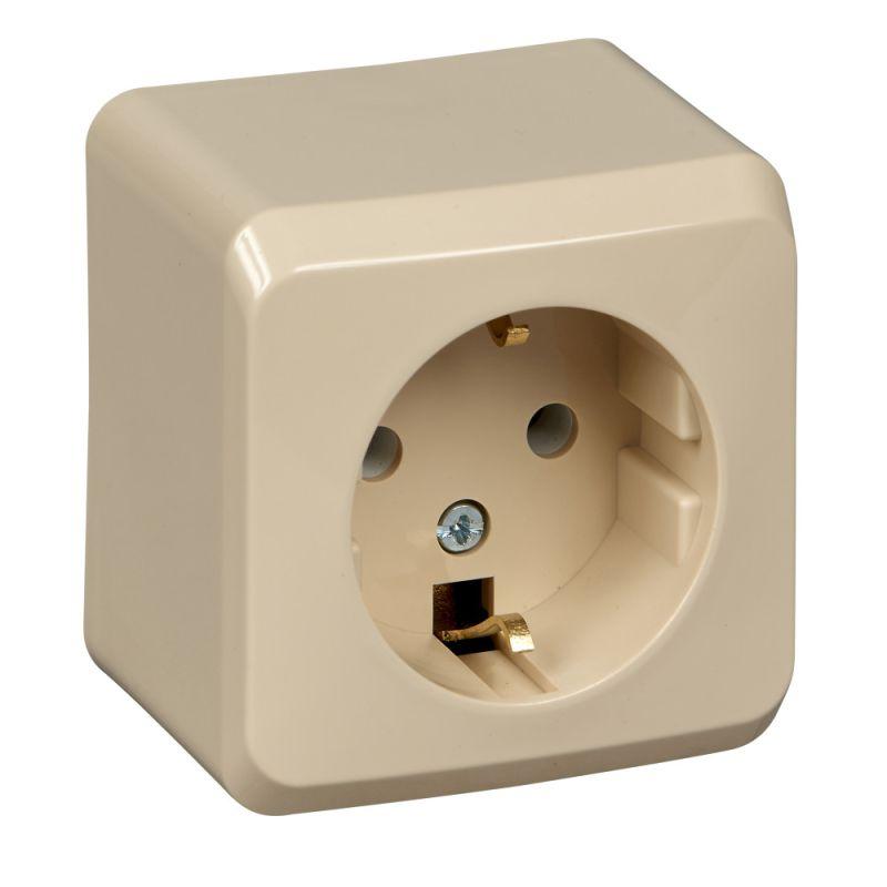 Розетка 1-м ОП Этюд 16А IP20 с заземл. без защ. шторок крем. SchE PA16-003K