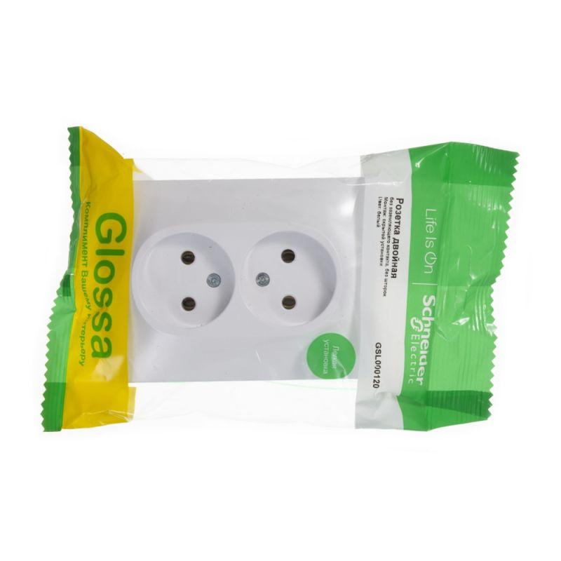 Розетка 2-м СП Glossa 16А IP20 без заземл. бел. SchE GSL000120