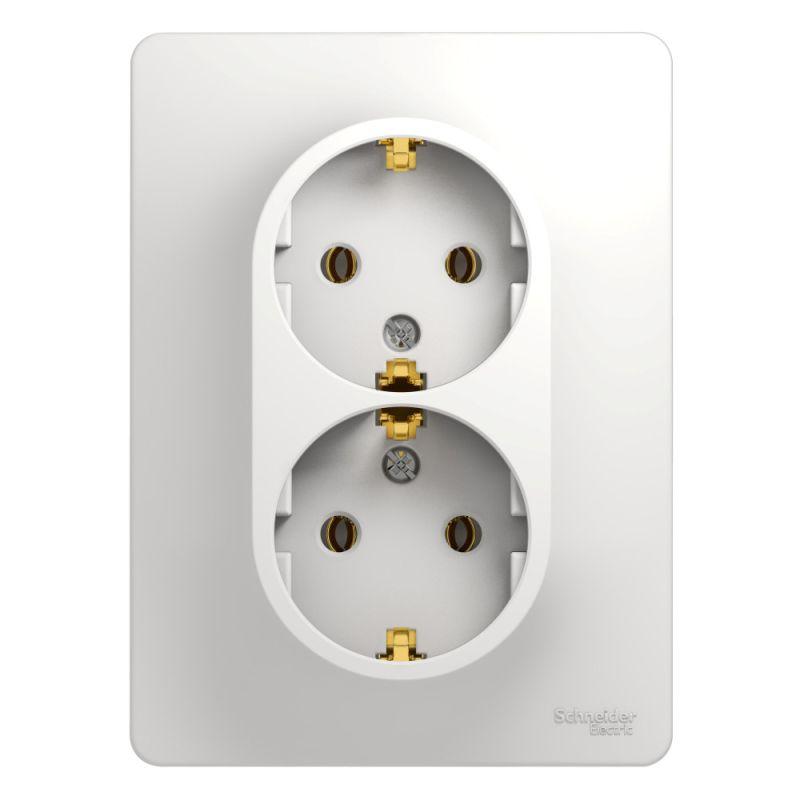 Розетка 2-местная СП Glossa 16А IP20 с заземлением в сборе белый SchE GSL000124