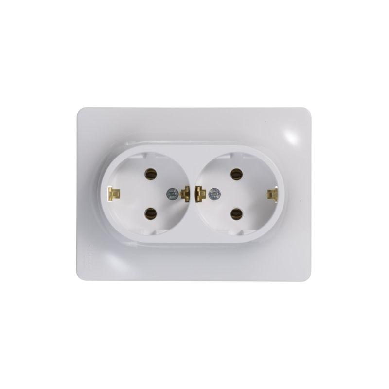 Розетка 2-местная СП Glossa 16А IP20 с заземлением в сборе белый SchE GSL000124