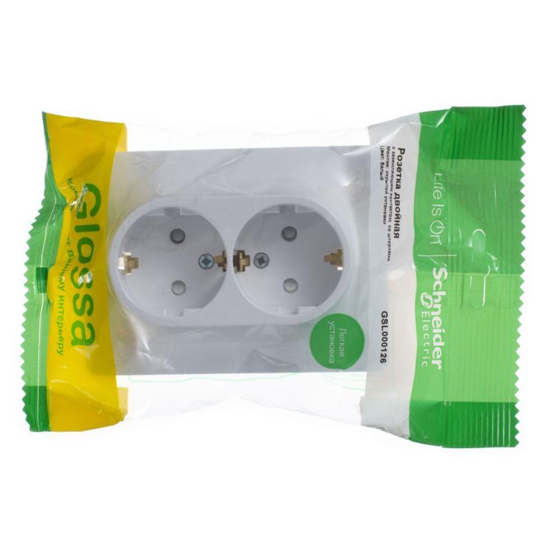 Розетка 2-м СП Glossa 16А IP20 с заземл. защ. шторки в сборе бел. SchE GSL000126