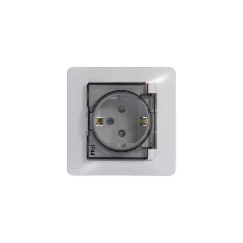 Розетка 1-м СП Glossa 16А IP44 с заземл. защ. шторки с крышкой в сборе бел. SchE GSL000148