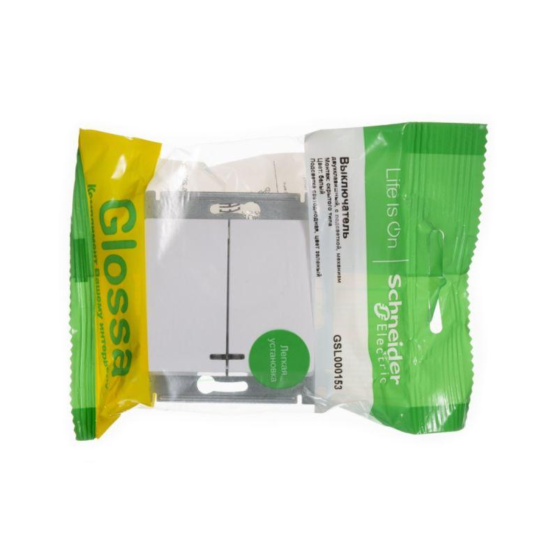 Механизм выключателя 2-кл. СП Glossa 10А IP20 (сх. 5а) 10AX с подсветкой бел. SchE GSL000153