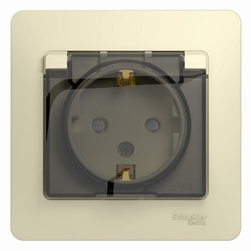 Розетка 1-м СП Glossa 16А IP44 с заземл. защ. шторки с крышкой в сборе беж. SchE GSL000248 Розетка 1-м СП Glossa 16А IP44 с заземл. защ. шторки с крышкой в сборе беж. SchE GSL000248