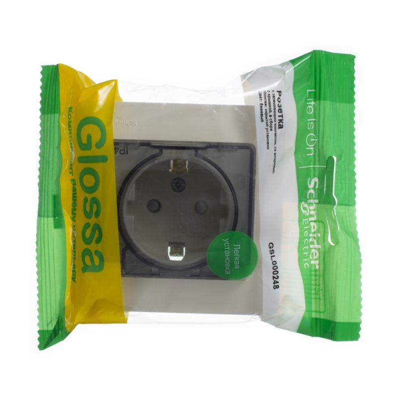 Розетка 1-м СП Glossa 16А IP44 с заземл. защ. шторки с крышкой в сборе беж. SchE GSL000248