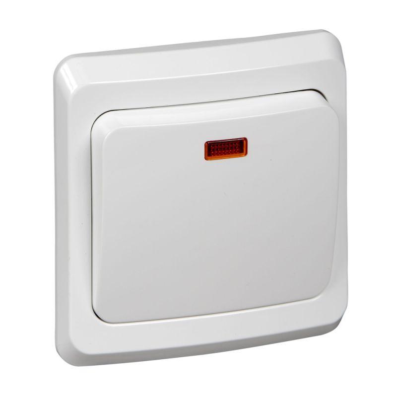 Выключатель 1-клавишный СП Этюд 10А IP20 с подсветкой белый