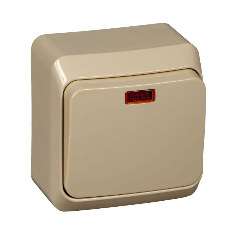 Выключатель 1-кл. ОП Этюд 10А IP20 с подсветкой крем. SchE BA10-005K