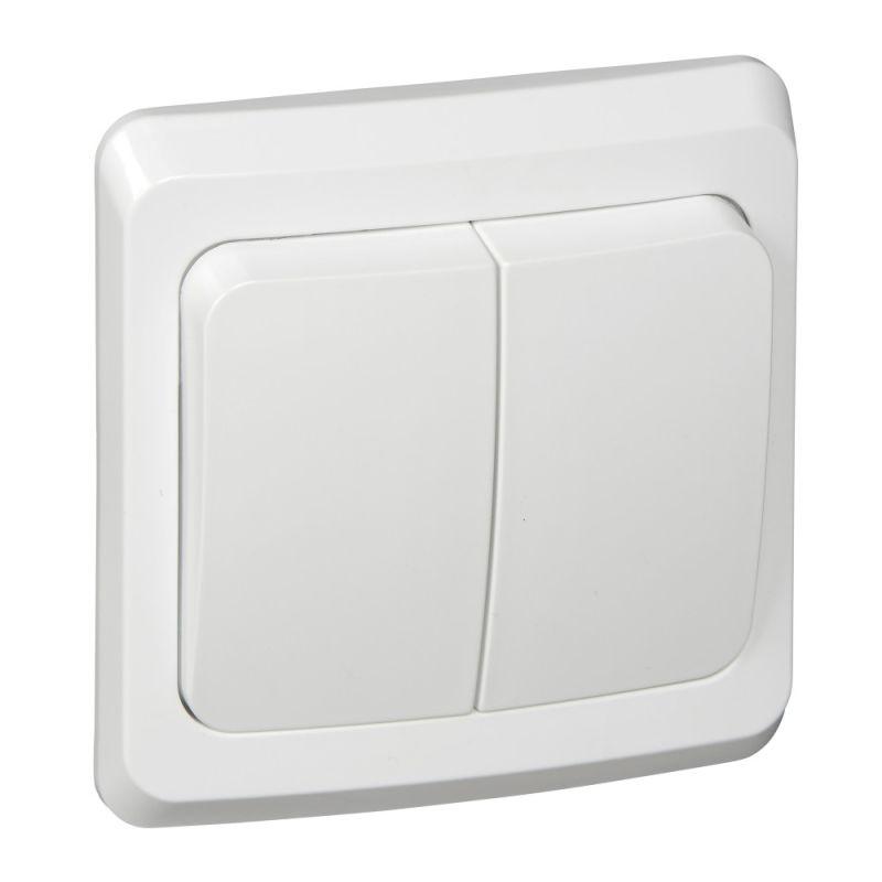 Выключатель 2-клавишный СП Этюд 10А IP20 с подсветкой белый