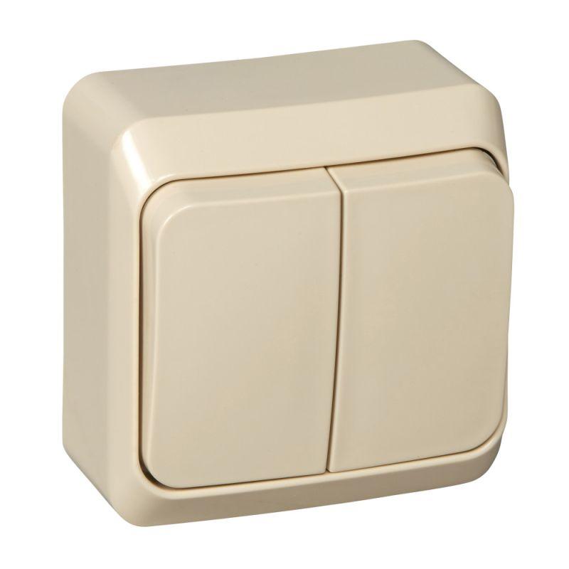 Выключатель 2-кл. ОП Этюд 10А IP20 с подсветкой крем. SchE BA10-006K