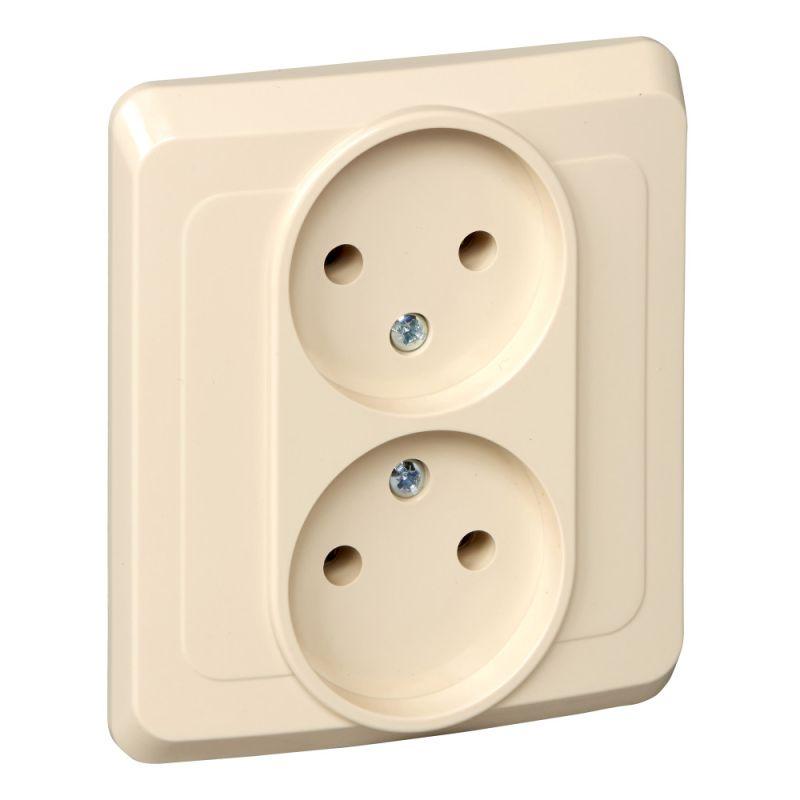 Розетка 2-местная СП Этюд 16А IP20 250В без заземления, без защитных шторок, кремовый, SCHNEIDER ELECTRIC PC16-005K