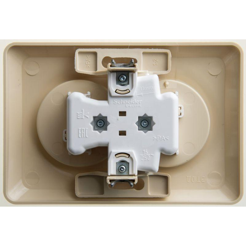 Розетка 2-местная СП Этюд 16А IP20 250В без заземления, без защитных шторок, кремовый, SCHNEIDER ELECTRIC PC16-005K