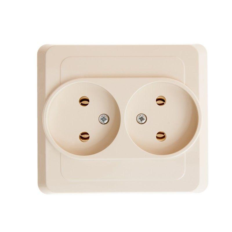 Розетка 2-местная СП Этюд 16А IP20 250В без заземления, без защитных шторок, кремовый, SCHNEIDER ELECTRIC PC16-005K