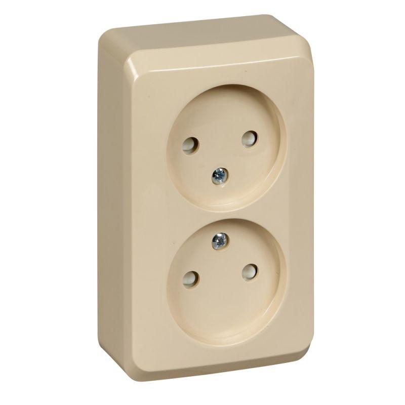 Розетка 2-местная ОП Этюд 16А IP20 250В защитные шторки без заземления кремовый