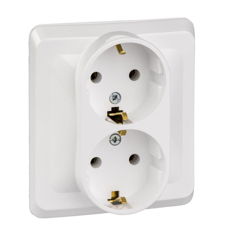 Розетка 2-местная СП Этюд 16А IP20 250В с заземлением без защитных шторок белая