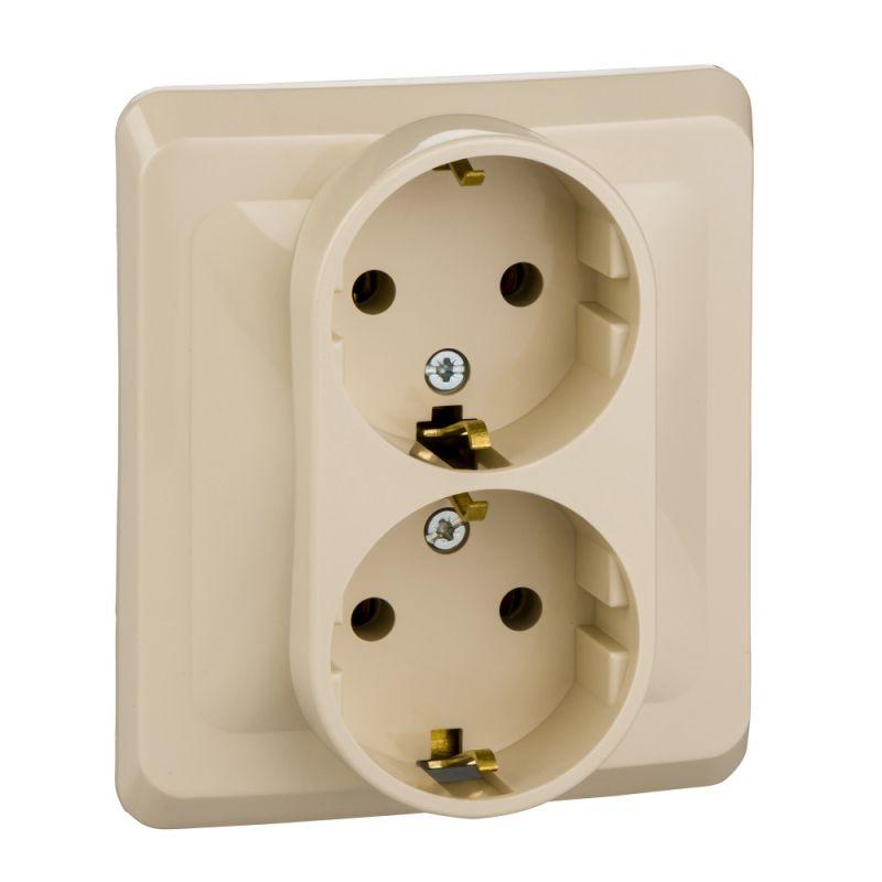 Розетка 2-местная СП Этюд 16А IP20 250В с заземлением без защитных шторок кремовый