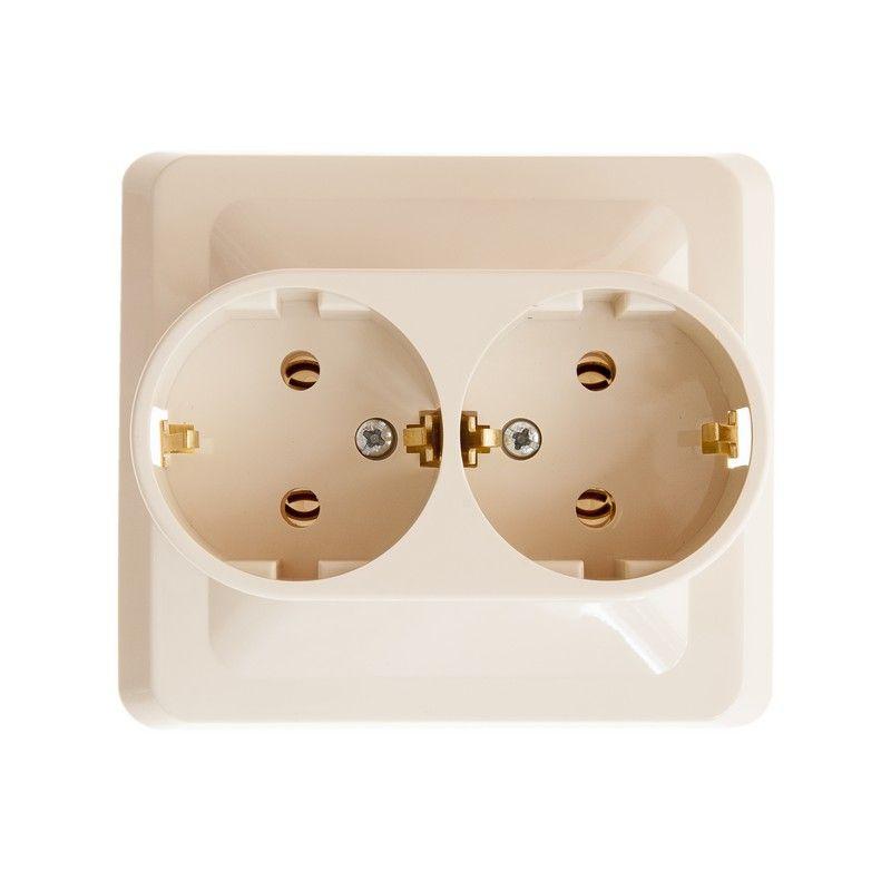 Розетка 2-местная СП Этюд 16А IP20 250В с заземлением без защитных шторок кремовый