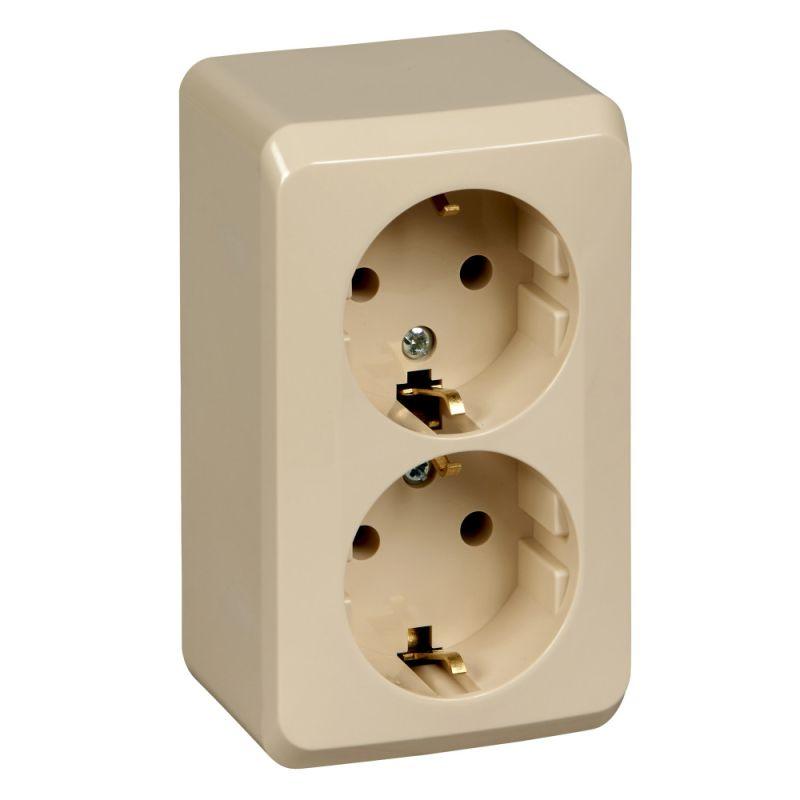 Розетка 2-м ОП Этюд 16А IP20 250В с заземл. без защ. шторок крем. SchE PA16-007K